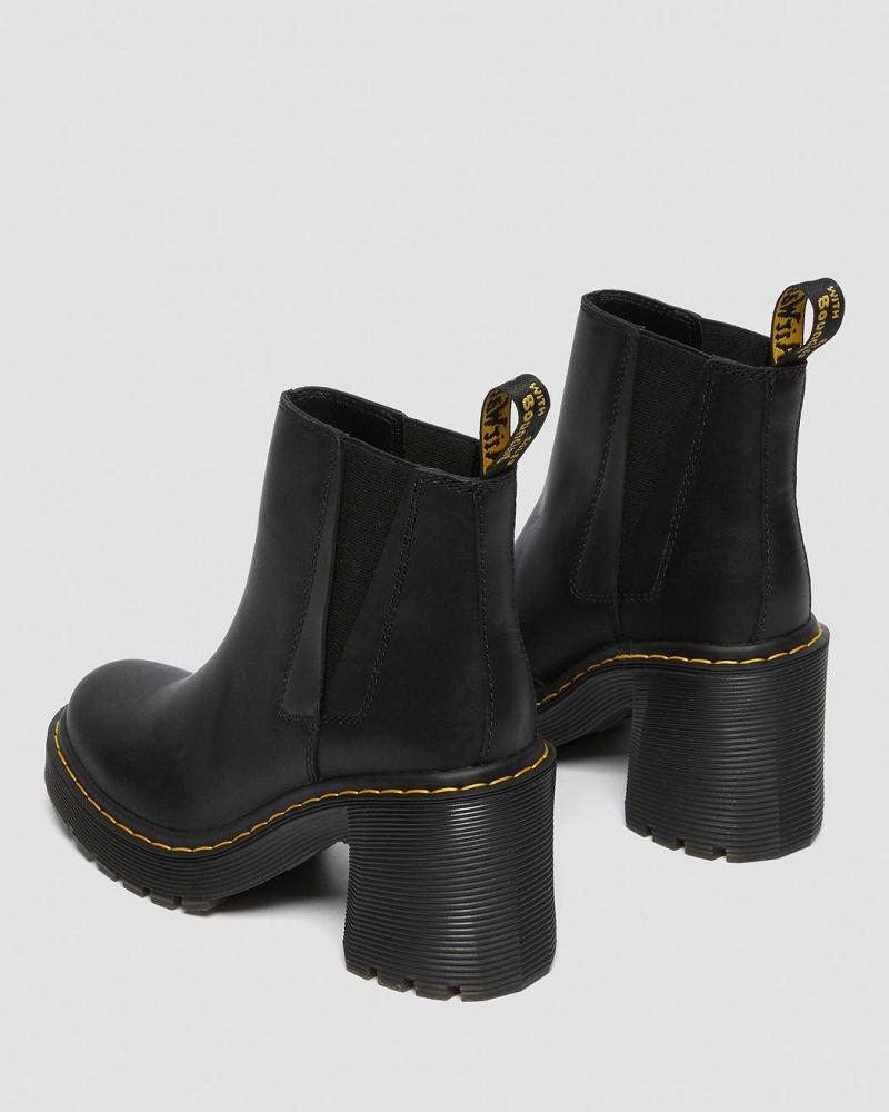 Women's Dr Martens Spence Leather Flared Heel Chelsea Boots Black | AU 131SGL